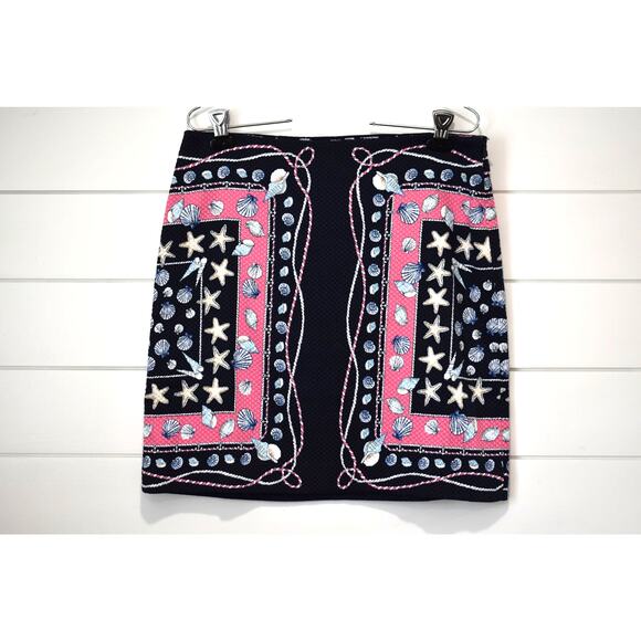 Talbots Skirt Women's Size 8P Seashells Pink Navy Blue Sailor Nautical Petite - Picture 1 of 7